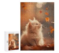 Puzzles 300 PCS pour Adolescents Cute Kitten in Autumn Leaves Jeu De Puzzle Casse-tête Anti-Stress Stimulant À Compléter 300 PCS