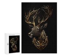 Puzzles 300 PCS pour Adolescents Deer Black Gold Jeu De Puzzle Casse-tête Anti-Stress Stimulant À Compléter 300 PCS