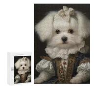 Puzzles 300 PCS pour Adolescents Dog in Renaissance Dress Noble Maltese with Bow Classic Victorian Pet Portrait Puzzles pour Adultes Décoration Murale Jouet Difficile, Difficile, Stimulant À Complét