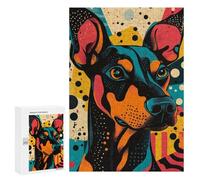 Puzzles 300 PCS pour Adolescents Dog Portrait in Retro Style Bold Doberman in Dynamic Pop Art Style Puzzles pour Adultes Décoration Murale Jouet Difficile, Difficile, Stimulant À Compléter 300 PCS