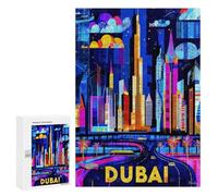 Puzzles 300 PCS pour Adolescents Dubai Vibrant Skyline - Geometric Cityscape Art Puzzle pour Adultes : Un Jeu Manuel Amusant Et Humoristique pour Un Anniversaire Ou Noël 300 PCS