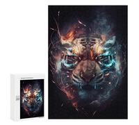 `Puzzles 300 PCS pour Adolescents Flame Tiger Portrait Puzzles pour Adultes Jeux De Détente Découpe De Précision Offre Spéciale Cadeaux pour Toute La Famille 300 PCS
