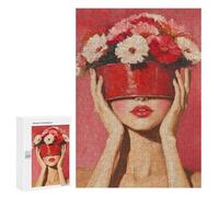 Puzzles 300 PCS pour Adolescents Floral Beauty Woman in Red Jeu De Puzzle Casse-tête Anti-Stress Stimulant À Compléter 300 PCS