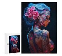 Puzzles 300 PCS pour Adolescents Floral Neon Girl Puzzles pour Adultes Jeux Amusants Difficile Difficile À Compléter 300 PCS