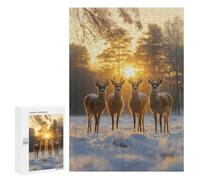 Puzzles 300 PCS pour Adolescents Four Deer at Sunset Puzzle Adulte Jeu Familial Une Œuvre d'art À Offrir en Cadeau À Toute La Famille 300 PCS