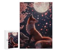Puzzles 300 PCS pour Adolescents Fox Under The Moonlight with Cherryblossoms Puzzles pour Adultes Jeux Amusants Difficile Difficile À Compléter 300 PCS