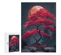 Puzzles 300 PCS pour Adolescents Full Moon Red Maple Tree Puzzles pour Adultes Améliore La Mémoire Interaction Parent-Enfant Jouet Jeu Intellectuel 300 PCS