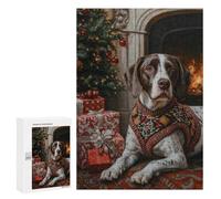 Puzzles 300 PCS pour Adolescents German Shorthaired Pointer Dog in Christmas Sweater by Fireplace Puzzle Adulte Jeu Familial Une Œuvre d'art À Offrir en Cadeau À Toute La Famille 300 PCS