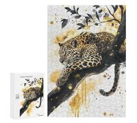 Puzzles 300 PCS pour Adolescents Golden Leopard Watercolor Puzzle pour Adultes : Un Jeu Manuel Amusant Et Humoristique pour Un Anniversaire Ou Noël 300 PCS