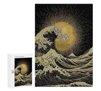 Puzzles 300 PCS pour Adolescents Golden Wave and Sun Art Puzzle pour Adultes : Un Jeu Manuel Amusant Et Humoristique pour Un Anniversaire Ou Noël 300 PCS