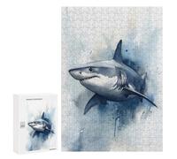 Puzzles 300 PCS pour Adolescents Great White Shark Watercolor Puzzle pour Adultes : Un Jeu Manuel Amusant Et Humoristique pour Un Anniversaire Ou Noël 300 PCS
