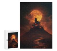 Puzzles 300 PCS pour Adolescents Halloween Castle with Full Moon -2 Puzzles pour Adultes Améliore La Mémoire Défi Éducatif Réduction du Stress Cadeaux 300 PCS