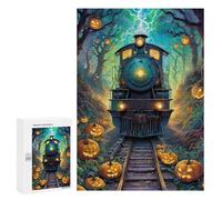 Puzzles 300 PCS pour Adolescents Halloween Train Through The Woods -1 Puzzle pour Adultes Jeux Amusants Une Œuvre d'art Aidez Votre Cerveau À Faire Travailler 300 PCS