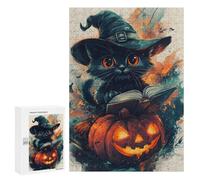 Puzzles 300 PCS pour Adolescents Halloween Witch Black Cat Puzzles pour Adultes Décoration Murale Jouet Difficile, Difficile, Stimulant À Compléter 300 PCS