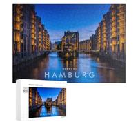 Puzzles 300 PCS pour Adolescents Hamburg's Historic Waterfront at Twilight Puzzle pour Adultes Jeux Amusants Une Œuvre d'art Aidez Votre Cerveau À Faire Travailler 300 PCS