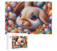 Puzzles 300 PCS pour Adolescents Happy Easter Bunny Basket Puzzles pour Adultes Jeux Relaxants Difficulté Défi Éducatif Difficile 300 PCS