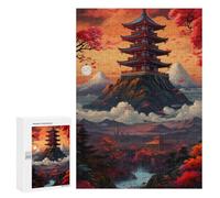 Puzzles 300 PCS pour Adolescents Japanese Pagoda Sunset Landscape-6 Puzzles pour Adultes Améliore La Mémoire Défi Éducatif Réduction du Stress Cadeaux 300 PCS