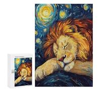 Puzzles 300 PCS pour Adolescents Lion Sleeping Under Starry Night Puzzles pour Adultes Jouets Anti-Stress Décoration Parfaite Cadeaux Anti-Stress 300 PCS