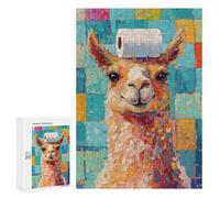 Puzzles 300 PCS pour Adolescents Llama with Toilet Paper Hat Jeu De Puzzle Casse-tête Anti-Stress Stimulant À Compléter 300 PCS
