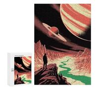 Puzzles 300 PCS pour Adolescents Man on Alien Planet with Planets Puzzles pour Adultes Jeu De Réflexion Cadeau d'anniversaire Difficile À Compléter 300 PCS