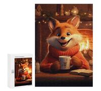 Puzzles 300 PCS pour Adolescents Morning Cute Fox Christmas Puzzles pour Adultes Décoration Murale Jouet Difficile, Difficile, Stimulant À Compléter 300 PCS