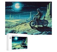 Puzzles 300 PCS pour Adolescents Motorcycle Journey Under The Moonlit Sky Puzzle pour Adultes Jeux Amusants Une Œuvre d'art Aidez Votre Cerveau À Faire Travailler 300 PCS