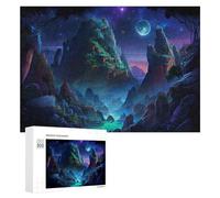 Puzzles 300 PCS pour Adolescents Mystical Night Landscape with Glowing Moon Puzzle pour Adultes Jeux Amusants Une Œuvre d'art Aidez Votre Cerveau À Faire Travailler 300 PCS