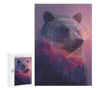 Puzzles 300 PCS pour Adolescents Nature's Majesty Bear & Moon Puzzles pour Adultes Améliore La Mémoire Défi Éducatif Réduction du Stress Cadeaux 300 PCS