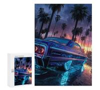 Puzzles 300 PCS pour Adolescents Neon Classic Car Sunset Puzzles pour Adultes Améliore La Mémoire Interaction Parent-Enfant Jouet Jeu Intellectuel 300 PCS