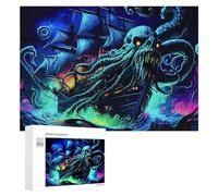 Puzzles 300 PCS pour Adolescents Octopus Attacking Ship in Dark Ocean Puzzles pour Adultes Jeux Relaxants Difficulté Défi Éducatif Difficile 300 PCS