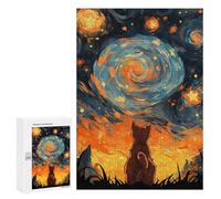 Puzzles 300 PCS pour Adolescents Orange Cat Starry Night Puzzles pour Adultes Décoration Murale Jouet Difficile, Difficile, Stimulant À Compléter 300 PCS