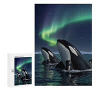 Puzzles 300 PCS pour Adolescents Orcas Under The Aurora Borealis Puzzles pour Adultes Jeu De Réflexion Cadeau d'anniversaire Difficile À Compléter 300 PCS