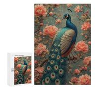 Puzzles 300 PCS pour Adolescents Peacock with Flowers Background Puzzles pour Adultes Améliore La Mémoire Interaction Parent-Enfant Jouet Jeu Intellectuel 300 PCS