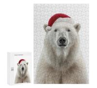 Puzzles 300 PCS pour Adolescents Polar Bear with Christmas Santa Hat Jeu De Puzzle Casse-tête Anti-Stress Stimulant À Compléter 300 PCS