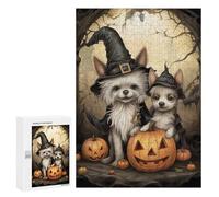 Puzzles 300 PCS pour Adolescents Poodle Halloween Witch Hat Jeu De Puzzle Casse-tête Anti-Stress Stimulant À Compléter 300 PCS
