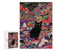Puzzles 300 PCS pour Adolescents Psychedelic Mushroom Cat Art Print Puzzles pour Adultes Améliore La Mémoire Interaction Parent-Enfant Jouet Jeu Intellectuel 300 PCS