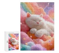 Puzzles 300 PCS pour Adolescents Rainbow Cloud Cat Dreamscape Puzzles pour Adultes Améliore La Mémoire Défi Éducatif Réduction du Stress Cadeaux 300 PCS