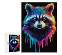 Puzzles 300 PCS pour Adolescents Rainbow Pop Art Raccoon Jeu De Puzzle Casse-tête Anti-Stress Stimulant À Compléter 300 PCS