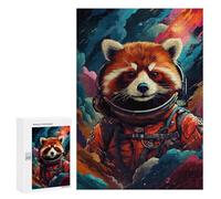 Puzzles 300 PCS pour Adolescents Red Panda Astronaut in Space -2 Puzzles pour Adultes Améliore La Mémoire Interaction Parent-Enfant Jouet Jeu Intellectuel 300 PCS