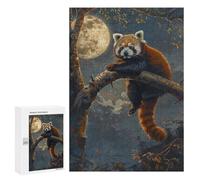 Puzzles 300 PCS pour Adolescents Red Panda Moon Tree Night Puzzle pour Adultes Jouets Anti-Stress Modèle À Assembler Cadeau d'anniversaire, Cadeaux, 300 PCS