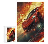Puzzles 300 PCS pour Adolescents Red Sports Car Speeding Through Flames -1 Puzzles pour Adultes Améliore La Mémoire Défi Éducatif Réduction du Stress Cadeaux 300 PCS