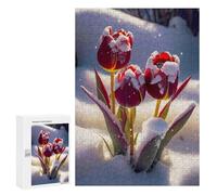Puzzles 300 PCS pour Adolescents Red Tulips Flowers in Snow Puzzles pour Adultes Décoration Murale Jouet Difficile, Difficile, Stimulant À Compléter 300 PCS