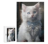 Puzzles 300 PCS pour Adolescents Regal White Cat Portrait -5 Puzzle pour Adultes : Un Jeu Manuel Amusant Et Humoristique pour Un Anniversaire Ou Noël 300 PCS