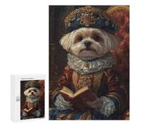 Puzzles 300 PCS pour Adolescents Renaissance-Inspired Maltese Dog Print Dog in Royal Attire Jeu De Puzzle Casse-tête Anti-Stress Stimulant À Compléter 300 PCS