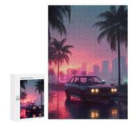 Puzzles 300 PCS pour Adolescents Retro Car on Neon Lit Street Puzzles pour Adultes Jeu De Réflexion Cadeau d'anniversaire Difficile À Compléter 300 PCS