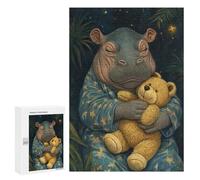 Puzzles 300 PCS pour Adolescents Sleeping Hippo with Teddy Bear Jeu De Puzzle Casse-tête Anti-Stress Stimulant À Compléter 300 PCS