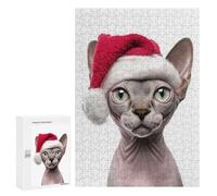 Puzzles 300 PCS pour Adolescents Sphynx Cat Christmas Portrait Jeu De Puzzle Casse-tête Anti-Stress Stimulant À Compléter 300 PCS