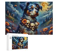 Puzzles 300 PCS pour Adolescents Spooky Halloween Dog Artwork Jeux De Puzzle Relaxants Améliorent La Mémoire Offrez-Les en Cadeau À Toute La Famille 300 PCS