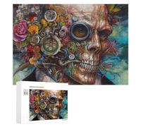 Puzzles 300 PCS pour Adolescents Steampunk Skull with Flowers Jeux De Puzzle Relaxants Améliorent La Mémoire Offrez-Les en Cadeau À Toute La Famille 300 PCS