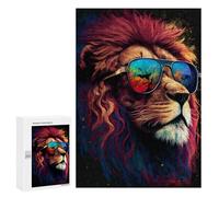 Puzzles 300 PCS pour Adolescents Stylish Lion Sunglasses Art Print Puzzles pour Adultes Améliore La Mémoire Interaction Parent-Enfant Jouet Jeu Intellectuel 300 PCS